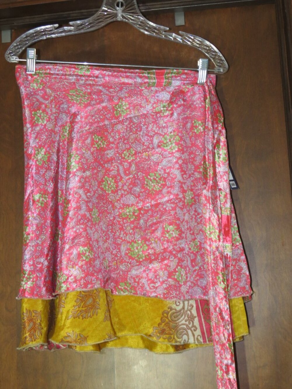 New With Tags Darn Good Yarn Sari Silk Wrap Skirt XL 8-20 Mini  Reversible Boho